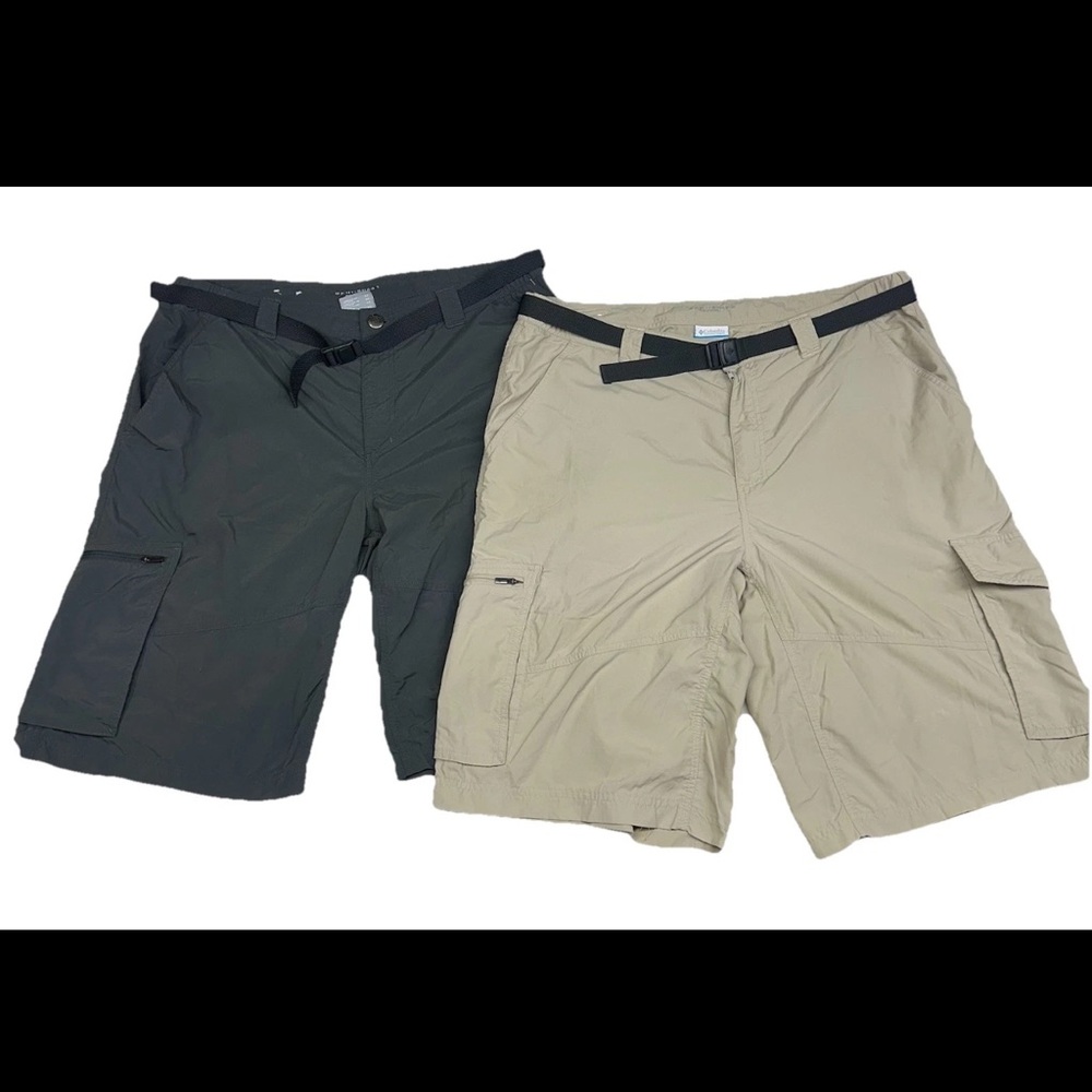 2 Columbia Cargo Shorts Mens 38 SilverGray And Beige Omni Shade Hiking Outdoors